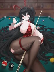 1girl 8-ball  q absurdres animal ear hairband animal ears azur lane ball billiard ball billiard table billiards black h…