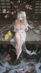 1girl absurdres azur lane bare shoulders black choker blush breasts cherry blossoms choker cleavage closed mouth commen…