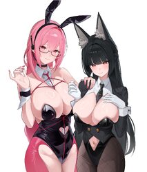 2girls absurdres ade (agent bunny) (nikke) ade (nikke) ade (nikke) (cosplay) alternate costume animal ear hairband anim…