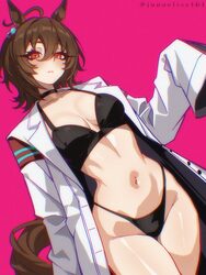 1girl absurdres agnes tachyon (umamusume) ahoge animal ears bikini black bikini black choker blush breasts brown hair c…