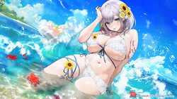 2girls  p agoto bikini blue sky blush breasts cleavage cloud commentary request danin-san (shirogane noel) day flower f…