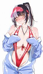 1girl absurdres alternate costume anska artist name between breasts black hair blush breasts character name cleavage co…