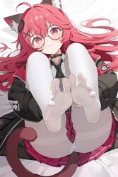1girl ahoge animal ear fluff animal ears ass bad id bad twitter id choker crotch seam deyui feet foot focus glasses hai…