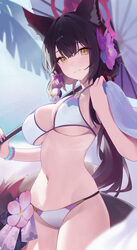1girl absurdres animal ear fluff animal ears bikini blue archive breasts brown hair chinese commentary cleavage comment…