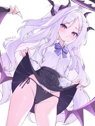 1girl ahoge alternate costume black halo black horns black panties black skirt blue archive blue bow blue bowtie blush …