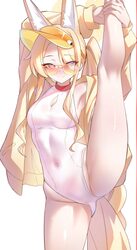 1girl absurdres animal ear fluff animal ears bare shoulders blonde hair blue archive blush breasts commentary covered n…