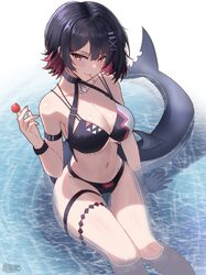 1girl absurdres alternate costume bikini black bikini black choker black hair blush breasts candy choker closed mouth c…
