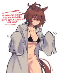 1girl 2ockyourdoors absurdres agnes tachyon (umamusume) ahoge animal ears bikini birthday black bikini bottomless breas…