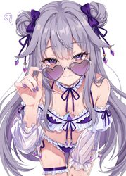 1girl ?  3 absurdres adjusting eyewear bikini blurry bow castellayaki center-flap bangs chest jewel choker closed mouth…