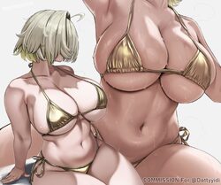 1girl ahoge alternate costume armpit crease bare shoulders bikini blonde hair breasts cleavage collarbone commission co…
