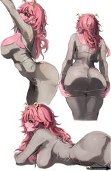 1girl absurdres ashido mina ass ass focus black sclera blush boku no hero academia breasts cleavage colored sclera colo…