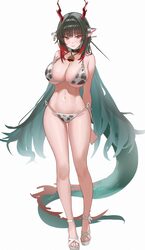 1girl absurdres alternate costume animal print arknights arknights  endfield bad id bad pixiv id bell bikini black hair…