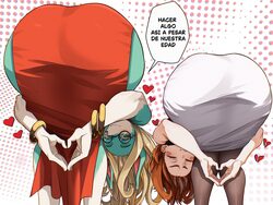 2girls absurdres amen pose (meme) ass black-framed eyewear blonde hair blue eyes boku no hero academia bracelet brown h…