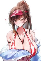 1girl absurdres animal costume bare shoulders bird costume blush breasts brown eyes brown hair collarbone commentary re…