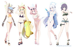 5girls  d ahoge animal ear fluff animal ears armpits arms up ass visible through thighs bandaid bandaid on knee bandaid…