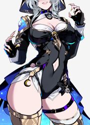 1girl bell breasts buckle choker chromatic aberration cipher (honkai  star rail) claw pose cleavage clothing cutout coa…