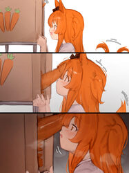 1girl afterimage animal ears carrot commentary ear ornament from side heavy breathing highres horse ears horse girl hor…