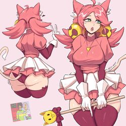 1girl ahoge alternate legwear animal ear fluff animal ears artist name ass bell ear ornament breasts cat ears cat girl …