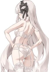 1girl absurdres ass back black bow black eyes blunt bangs blush bow bra breasts commentary cowboy shot english commenta…