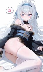 1girl absurdres ahoge anger vein ass bare shoulders black kimono blue eyes blue hairband breasts commentary female tyra…
