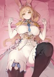 1girl animal ears black boots blonde hair blush boots breasts commentary request epaulettes gloves gratia (silver palac…