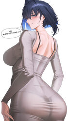 1girl absurdres alternate costume ass black bra black panties blue eyes blue hair blush bra bra visible through clothes…