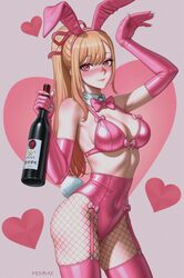 1girl ai-assisted alternate costume alternate hairstyle animal ears blonde hair blush bottle bow bowtie breasts detache…