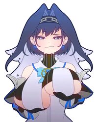 1girl 67 (meme)  3 animated black gloves blue eyes blue hair bouncing breasts bow bow earrings breasts chain chain head…