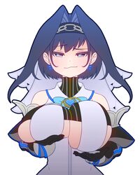 1girl 67 (meme)  3 animated animated gif black gloves blue eyes blue hair bouncing breasts bow bow earrings breasts cha…