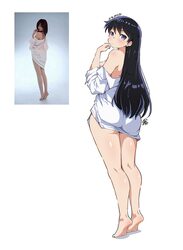 1girl arato nagi ass bare legs barefoot black hair clothes down commentary request east asian feet from behind jk arts …