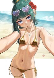 1girl absurdres alternate costume bare shoulders bikini blunt bangs breasts collarbone commentary english commentary fe…