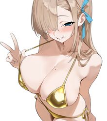 1girl absurdres alternate costume asuna (blue archive) asymmetrical bangs bare shoulders bikini blue archive blue eyes …