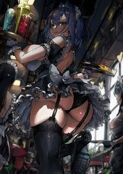 3girls absurdres apron ass black dress black panties blue eyes blue hair boots breasts commentary dress english comment…