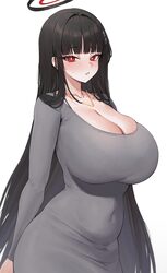 1girl alternate costume black bra black hair blue archive blunt bangs bra bra visible through clothes breasts bright pu…