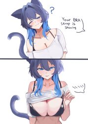 2koma 3 ?  3  p absurdres animal ears black bra blue eyes blue hair bra breasts cat ears cat girl cat tail cleavage clo…