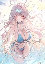 1girl alternate costume bare shoulders blue archive blush breasts cleavage commentary halo highres large breasts long h…