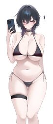 1girl ? absurdres bikini black bikini black choker black hair blue eyes blush breasts cellphone choker closed mouth com…
