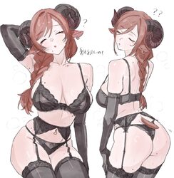 1girl ? ?? absurdres animal ear earrings animal ears arm behind head armpits ass back black garter belt black gloves bl…