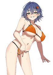 1girl absurdres belle (summer skies) (zenless zone zero) belle (zenless zone zero) bikini blue hair breasts commentary …
