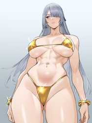 1girl abs ak-15 (girls frontline) anakasakas arms at sides ass visible through thighs bare arms bare shoulders bikini b…