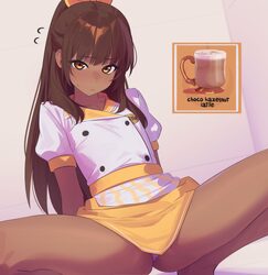 1girl absurdres anonds31 blush commentary cup dark-skinned female dark skin dress english commentary fate/strange fake …