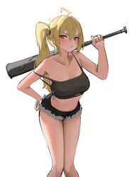 1girl absurdres ahoge alternate breast size (larger) black shorts blonde hair breasts brunobrun9bruno collarbone cowboy…