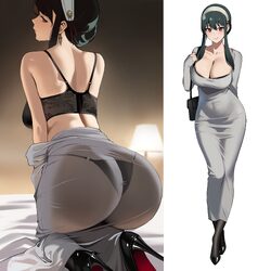 1girl absurdres alternate costume ass ateoyh black bra black hair black panties black shoes bra breasts cleavage collar…