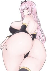 1girl ass ass focus back bare back bare shoulders black leotard black nails black sleeves black thighhighs black tiara …