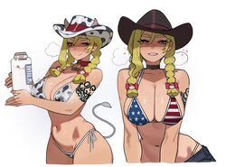 1girl absurdres alternate costume american flag american flag bikini american flag print animal print bikini black pant…
