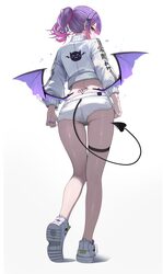 1girl absurdres alternate costume ass back tattoo colored inner hair commentary cross cross earrings demon girl demon t…