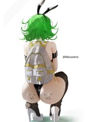 1girl absurdres alternate costume animal ear hairband animal ears ass backpack bag black leotard body writing commentar…