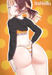 1girl 3d animated ass ass focus black nails blonde hair blush bouncing ass brown hair closed mouth commentary crop top …