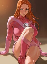 1girl absurdres alternate breast size (larger) atom eve bodysuit breasts cape commentary green eyes highres invincible …