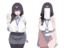 1girl  d absurdres black hair blue archive blunt bangs braid braided ponytail breasts closed eyes commentary request co…